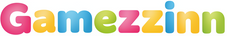 create a logo for a website named "Gamezzinn" which is selling products niche "Kids Games" with a white background. It's only a text-based logo, and the  colour will be "childish"